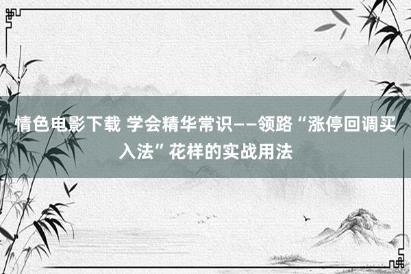 情色电影下载 学会精华常识——领路“涨停回调买入法”花样的实战用法