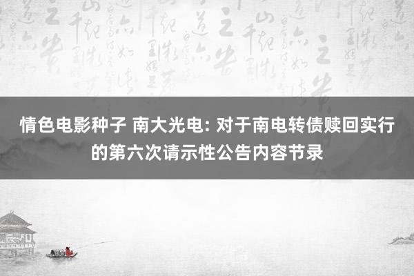 情色电影种子 南大光电: 对于南电转债赎回实行的第六次请示性公告内容节录