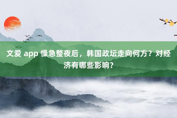 文爱 app 懆急整夜后，韩国政坛走向何方？对经济有哪些影响？